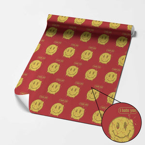 I Hate You Wrapping Paper Roll Vintage Yellow Happy Smile Face TS14 Red Print Your Wear