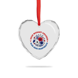 I Hear Migrant Children Also Have Heartbeats Heart Crystal Glass Ornament Patriotic Red White Blue Floral Human Rights