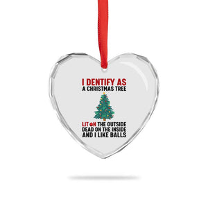I Identify as a Christmas Tree Heart Crystal Glass Ornament Funny Lit and Dead Inside Holiday Humor TS02 Print Your Wear