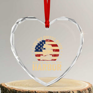 I Like My Coffee Black And My Tea In The Harbor Heart Crystal Glass Ornament Funny US History