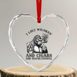 I Like Whiskey and Cigars and Maybe 3 People Heart Crystal Glass Ornament Funny Bigfoot Drinking and Cigarette Anti-Social Humor TS02 Transparent Glass 3'' Heart Print Your Wear