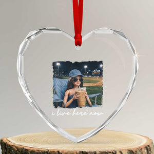 I Live Here Now Funny Doll Face Meme Baseball Lover Heart Crystal Glass Ornament Game Day Reaction Sports Fan Gift TS02 Transparent Glass 3'' Heart Print Your Wear