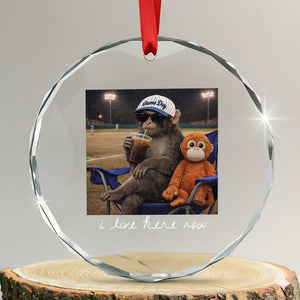 I Live Here Now Punch Monkey Crystal Glass Ornament Funny Drinking Iced Coffee Baseball Field TS14 Transparent Glass 3'' Circle Print Your Wear