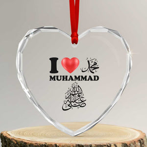 I Love Muhammad Heart Crystal Glass Ornament Musliam Identity Faith Peace Pride Islamic Calligraphy TS02 Transparent Glass 3'' Heart Print Your Wear