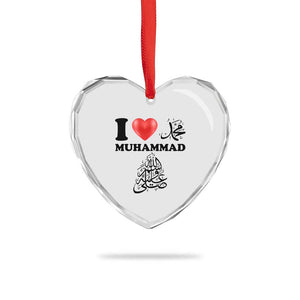 I Love Muhammad Heart Crystal Glass Ornament Musliam Identity Faith Peace Pride Islamic Calligraphy TS02 Print Your Wear
