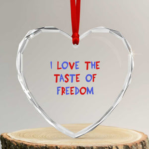 I Love The Taste Of Freedom Americana Matching Couple Heart Crystal Glass Ornament Funny Patriotic Red White and Blue 4th of July