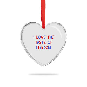 I Love The Taste Of Freedom Americana Matching Couple Heart Crystal Glass Ornament Funny Patriotic Red White and Blue 4th of July