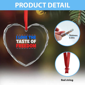 I Love The Taste Of Freedom Funny 4th of July Couple Matching Heart Crystal Glass Ornament