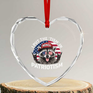 I Put The Tism In Patriotism Heart Crystal Glass Ornament Patriotic Raccoon 4th of July