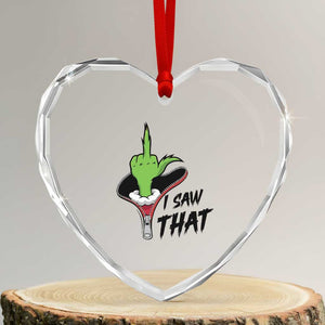 I Saw That Heart Crystal Glass Ornament Funny Elf Hand Christmas TS14 Transparent Glass 3'' Heart Print Your Wear