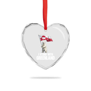 I Stand With Greenland Heart Crystal Glass Ornament Cute Polar Bear Holding Flag Political Support TS02 Print Your Wear