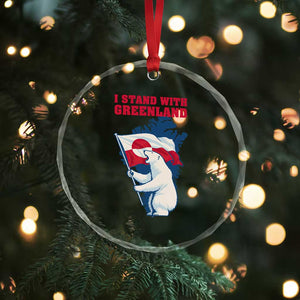 I Stand With Greenland Patriotic Crystal Glass Ornament Polar Bear Holding Flag Over Map TS02 Print Your Wear