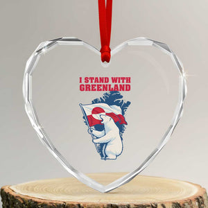 I Stand With Greenland Patriotic Heart Crystal Glass Ornament Polar Bear Holding Flag Over Map TS02 Transparent Glass 3'' Heart Print Your Wear