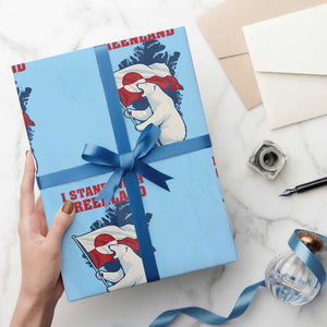 I Stand With Greenland Patriotic Wrapping Paper Roll Polar Bear Holding Flag Over Map TS02 Light Blue Print Your Wear