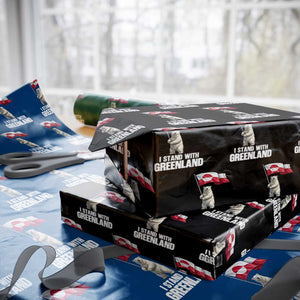 I Stand With Greenland Wrapping Paper Roll Cute Polar Bear Holding Flag Political Support TS02 Black Print Your Wear