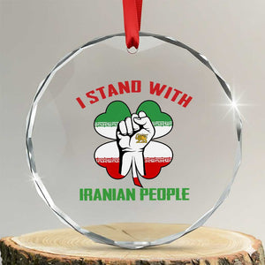 I Stand With Iranian People Freedom Supporters Crystal Glass Ornament Raised Fist Persian Flag Iran Revolution TS02 Transparent Glass 3'' Circle Print Your Wear
