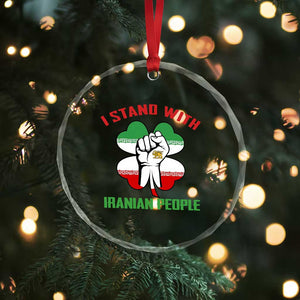 I Stand With Iranian People Freedom Supporters Crystal Glass Ornament Raised Fist Persian Flag Iran Revolution TS02 Print Your Wear