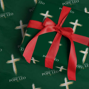 I Stand With Pope Leo Brushstroke Cross Wrapping Paper Roll Religious Christian Witness TS02 Green Print Your Wear