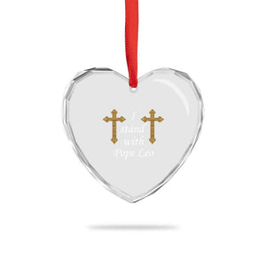 I Stand With Pope Leo Faith Graphic Heart Crystal Glass Ornament Catholic Ornate Gold Cross TS02 Print Your Wear