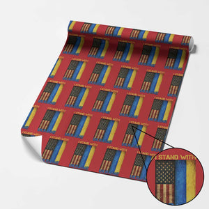 I Stand With Ukraine Wrapping Paper Roll Ukrainian American Flag TS02 Red Print Your Wear