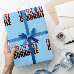 I Suck At Cornhole Wrapping Paper Roll Funny Bean Bag Toss Game TS10 Light Blue Print Your Wear
