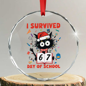 I Survived 67 Days Of School Cat Meme Crystal Glass Ornament Funny Christmas Six Seven Meme TS14 Transparent Glass 3'' Circle Print Your Wear