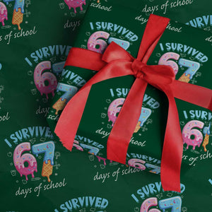 I Survived 67 Days of School Funny Six Seven Meme Wrapping Paper Roll Baseball Ice Cream Dripping TS10 Green Print Your Wear