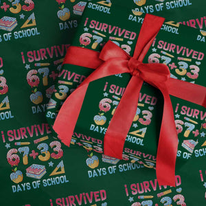 I Survived 67 Plus 33 100 Days of School Wrapping Paper Roll Six Seven Meme Colorful Math Humor TS02 Green Print Your Wear