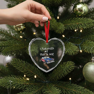 I Survived My Trip to NYC Heart Crystal Glass Ornament Funny New York City USA Flag Taxi Meme