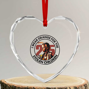I Wear Orange For The 215 Stolen Children Heart Crystal Glass Ornament Indigenous Girl Orange Shirt Day TS02 Transparent Glass 3'' Heart Print Your Wear