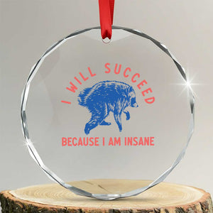 I Will Succeed Because I Am Insane Crystal Glass Ornament Funny Jimothy Raccoon Meme