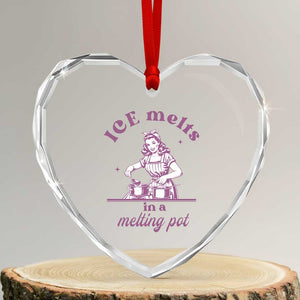 Ice Melts In A Melting Pot Heart Crystal Glass Ornament Funny Cooking Woman Retro Feminist Political Statement TS02 Transparent Glass 3'' Heart Print Your Wear
