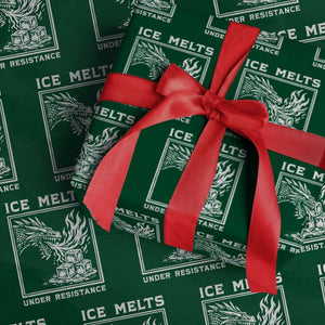 Ice Melts Under Resistance Wrapping Paper Roll Against Ice Protest Dragon Graphic with Fire TS02 Green Print Your Wear