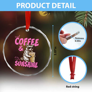 Iced Coffee and Sunshine Crystal Glass Ornament Funny Raccoon Summer Coffee Lover Gift TS14 Print Your Wear
