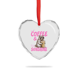 Iced Coffee and Sunshine Heart Crystal Glass Ornament Funny Raccoon Summer Coffee Lover Gift TS14 Print Your Wear