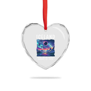 Iceland Total Solar Eclipse 2026 Aurora Heart Crystal Glass Ornament Totality Northern Lights Astronomy Travel Gift