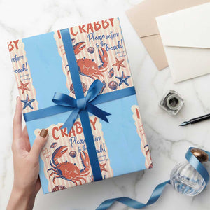 If Crabby Please Return To The Beach Wrapping Paper Roll Funny Crab Summer Vibes TS14 Light Blue Print Your Wear
