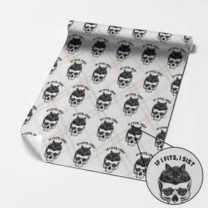 If I Fits I Sits Black Cat Skull Wrapping Paper Roll Gothic Dark Humor Gift TS12 Christmas Plaid Print Your Wear