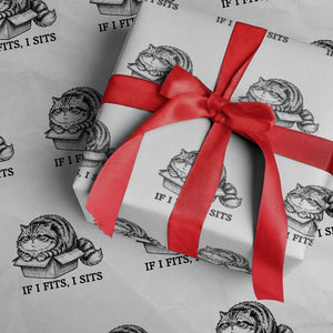 If I Fits I Sits Wrapping Paper Roll Chubby Kitty Funny Cat Lover Gift TS12 White Print Your Wear