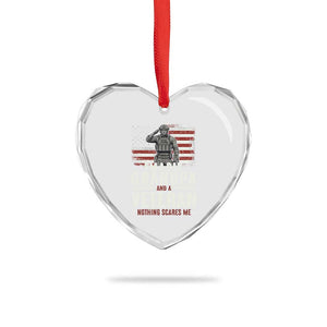 I'm A Dad Grandpa and Veteran Nothing Scares Me Heart Crystal Glass Ornament Funny Veteran Dad Grandpa Humor