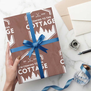I'm Coming to the Cottage Wrapping Paper Roll Rustic Outdoor Retro Forest Hockey Romance TS02 Mocha Print Your Wear