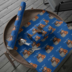 I’m Fine Viral Punch Monkey Meme Wrapping Paper Roll Cute Baby Monkey Hugging Plush Emotional Humor Gift TS02 Blue Print Your Wear