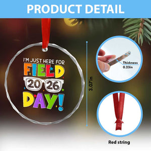 I'm Just Here for Field Day 2026 Crystal Glass Ornament School Colorful Sunglasses Graphic TS02 Print Your Wear