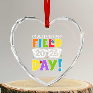 I'm Just Here for Field Day 2026 Heart Crystal Glass Ornament School Colorful Sunglasses Graphic TS02 Transparent Glass 3'' Heart Print Your Wear