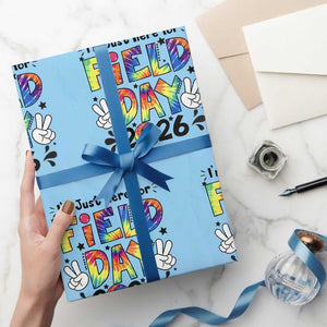 I'm Just Here for Field Day 2026 Wrapping Paper Roll Groovy School Retro Tie Dye Effect Printing TS02 Light Blue Print Your Wear
