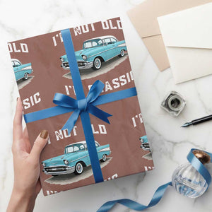 I'm Not Old I'm Classic Wrapping Paper Roll Vintage 1957 Turquoise Classic Car