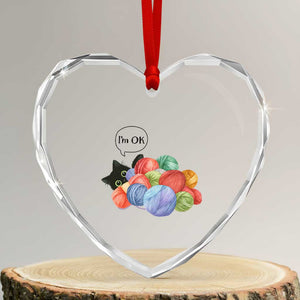 Im OK Heart Crystal Glass Ornament Cat Tangled In Yarn Funny Crochet Gift TS12 Transparent Glass 3'' Heart Print Your Wear