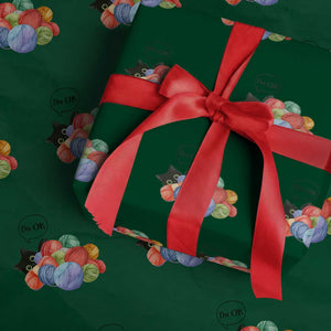 Im OK Wrapping Paper Roll Cat Tangled In Yarn Funny Crochet Gift TS12 Green Print Your Wear