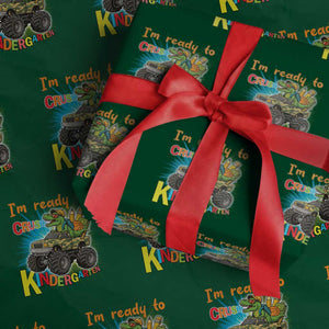 Im Ready To Crush Kindergarten Wrapping Paper Roll Dinosaur Driving Truck Gift TS12 Green Print Your Wear
