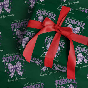 In May We Wear Purple Lupus Awareness Wrapping Paper Roll Purple Ribbon Coquette Bow TS10 Green Print Your Wear